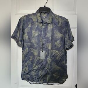 Men's Blue and Yellow Patterned Shirt
